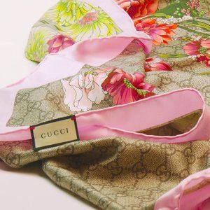 GUCCI pink silk 2019 GG BOUQUET SPRING Twill Scarf w Box Tags 67971